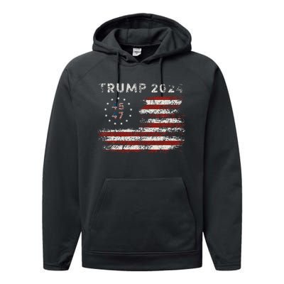 45 47 Trump 2024 American Flag Performance Fleece Hoodie