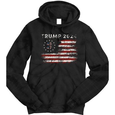 45 47 Trump 2024 American Flag Tie Dye Hoodie