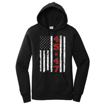 45 47 Trump Vintage Usa Flag 2024 President Election Women's Pullover Hoodie