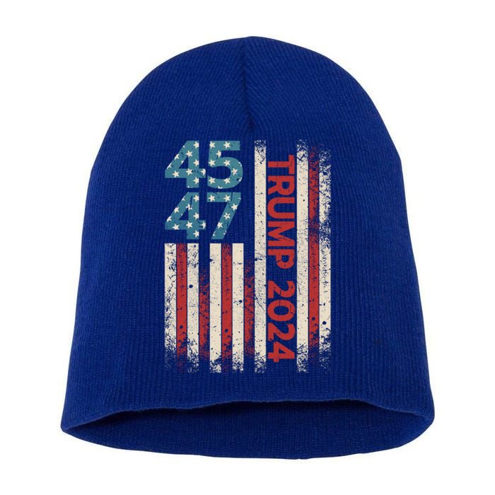 45 47 Trump 2024 Vintage Usa Flag President Election Politic Gift Short Acrylic Beanie