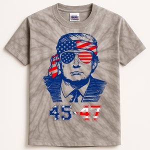 45 47 Trump 2024 American Flag Kids Tie-Dye T-Shirt