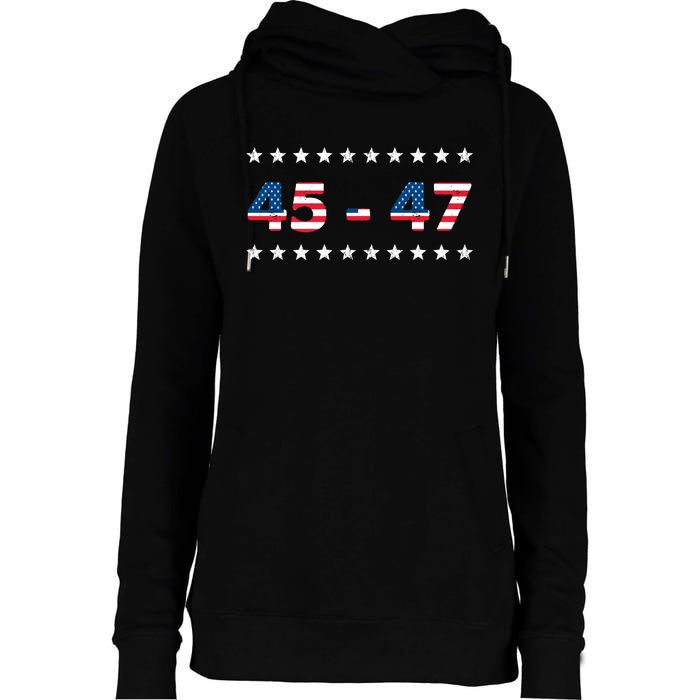 45 47 Trump 2024 T Shirt Support Donald Trump Womens Funnel Neck Pullover Hood