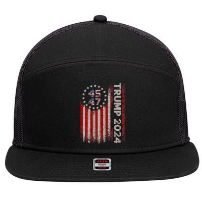 45 47 Trump 2024 American Flag 7 Panel Mesh Trucker Snapback Hat