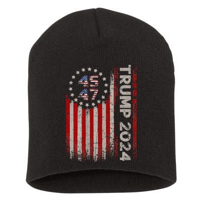 45 47 Trump 2024 American Flag Short Acrylic Beanie