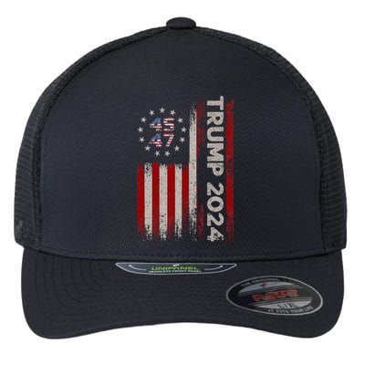 45 47 Trump 2024 American Flag Flexfit Unipanel Trucker Cap