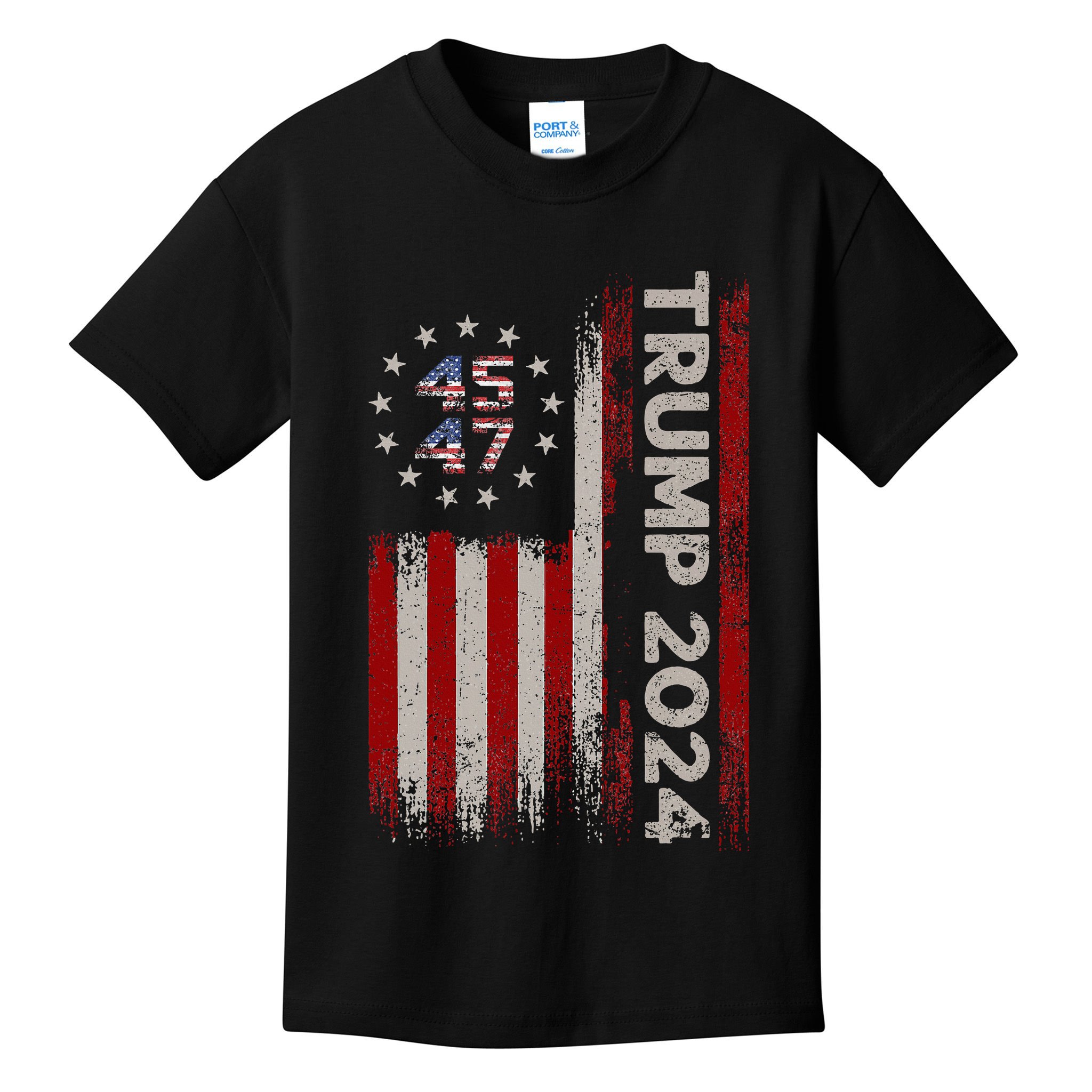 45 47 Trump 2024 American Flag Kids T-Shirt