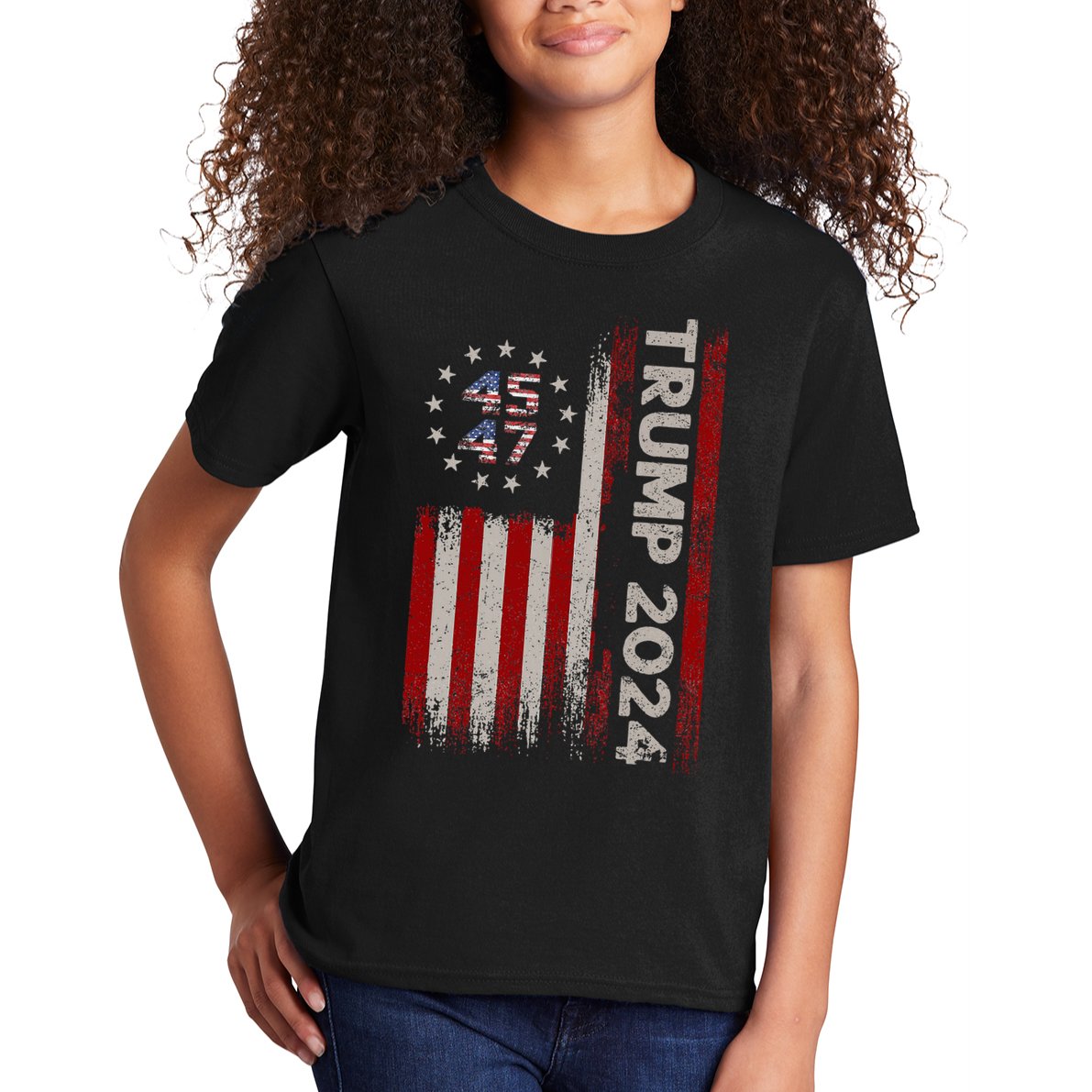 45 47 Trump 2024 American Flag Kids T-Shirt