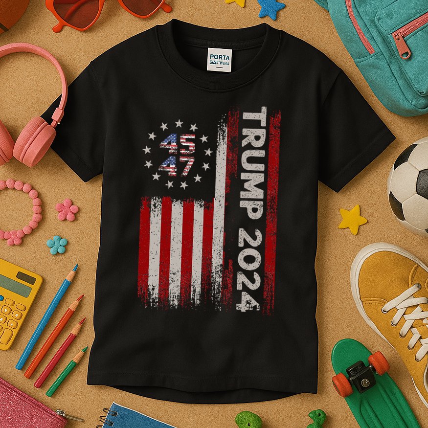 45 47 Trump 2024 American Flag Kids T-Shirt