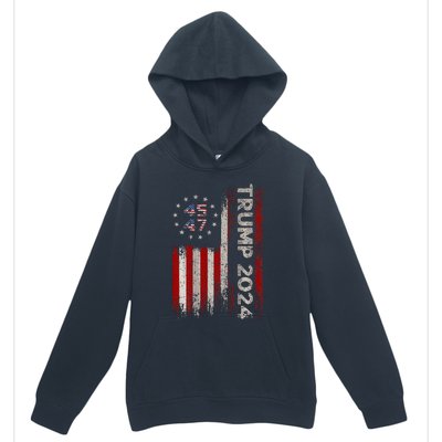 45 47 Trump 2024 American Flag Urban Pullover Hoodie