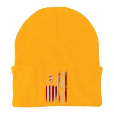 45 47 Trump 2024 American Flag Front And Back Knit Cap Winter Beanie