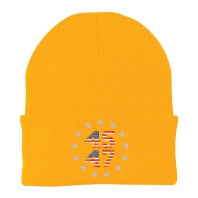 45 47 Trump 2024 American Flag Front And Back Knit Cap Winter Beanie