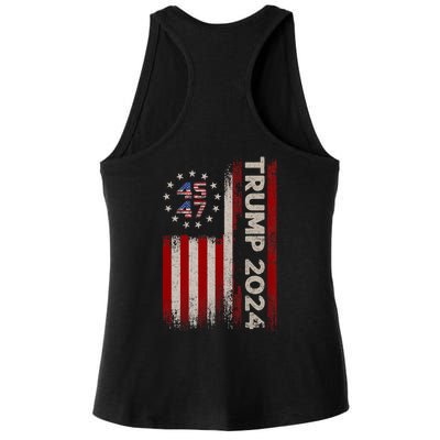 45 47 Trump 2024 American Flag Front And Back Ladies PosiCharge Tri-Blend Wicking Tank