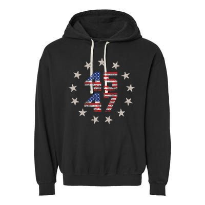 45 47 Trump 2024 American Flag Front And Back Garment-Dyed Fleece Hoodie