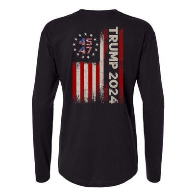 45 47 Trump 2024 American Flag Front And Back Womens Cotton Relaxed Long Sleeve T-Shirt