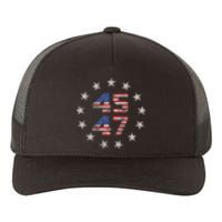 45 47 Trump 2024 American Flag Front And Back Yupoong Adult 5-Panel Trucker Hat