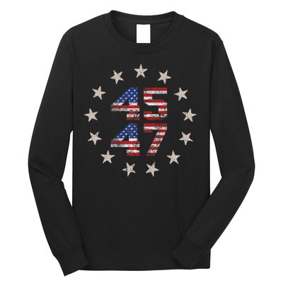 45 47 Trump 2024 American Flag Front And Back Long Sleeve Shirt