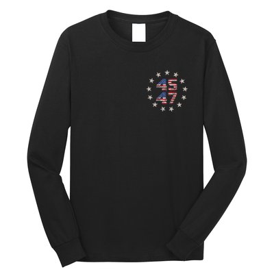 45 47 Trump 2024 American Flag Front And Back Long Sleeve Shirt