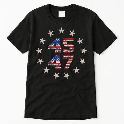 45 47 Trump 2024 American Flag Front And Back Tall T-Shirt