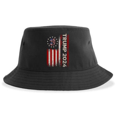 45 47 Trump 2024 American Flag Front And Back Sustainable Bucket Hat