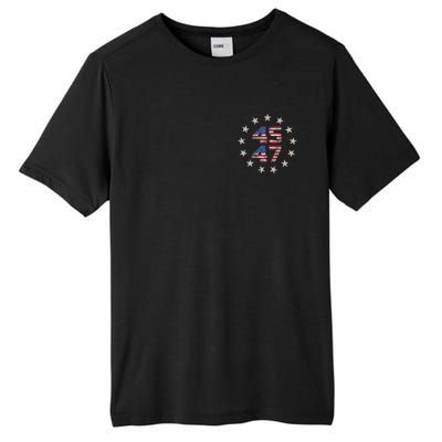 45 47 Trump 2024 American Flag Front And Back Tall Fusion ChromaSoft Performance T-Shirt