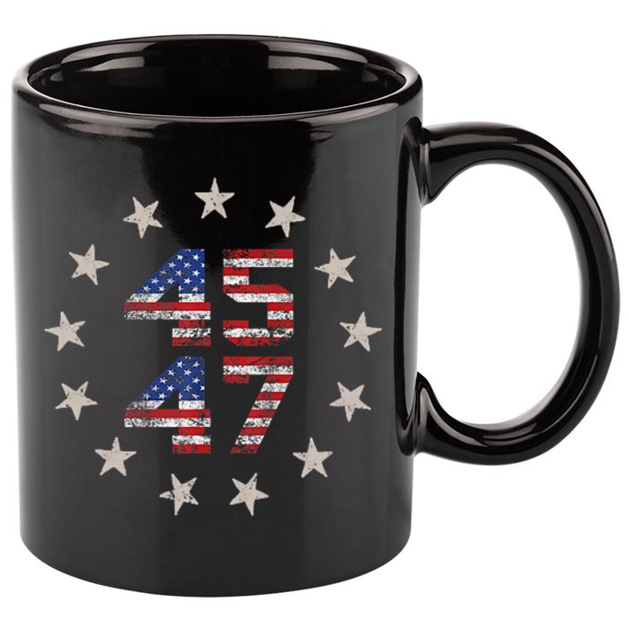 45 47 Trump 2024 American Flag Front And Back 11oz C Handle Ceramic Mug