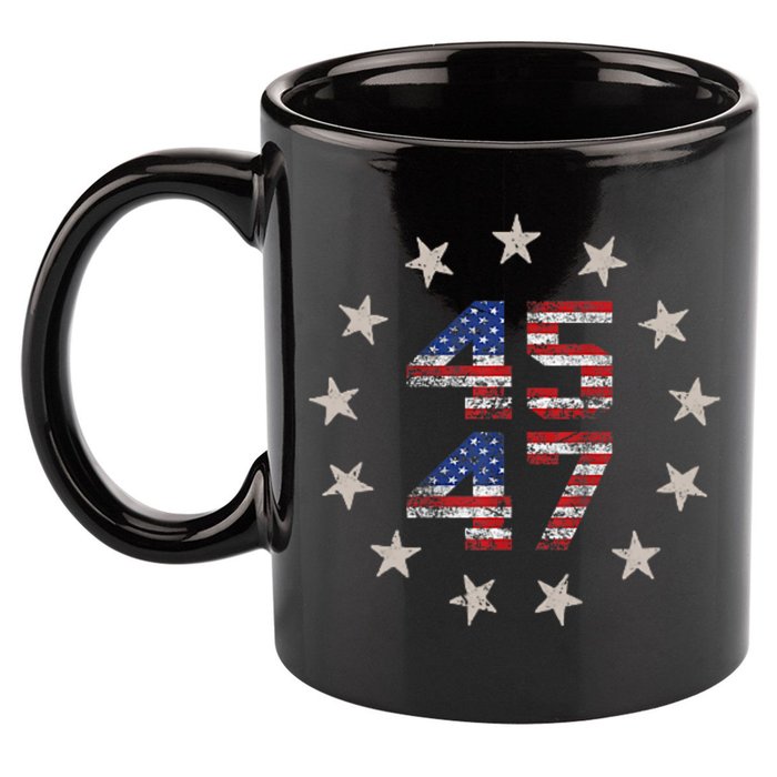 45 47 Trump 2024 American Flag Front And Back 11oz C Handle Ceramic Mug