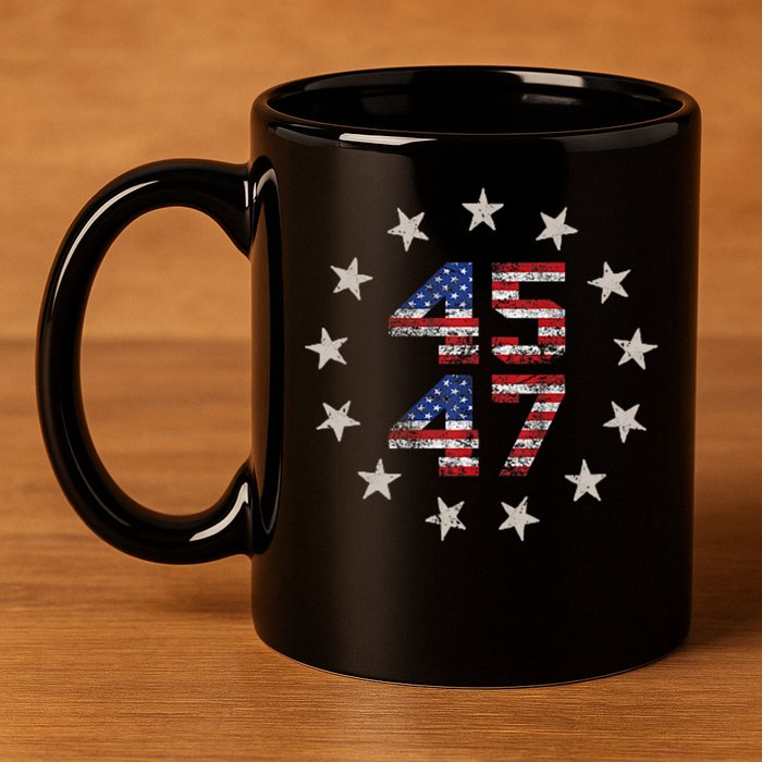 45 47 Trump 2024 American Flag Front And Back 11oz C Handle Ceramic Mug