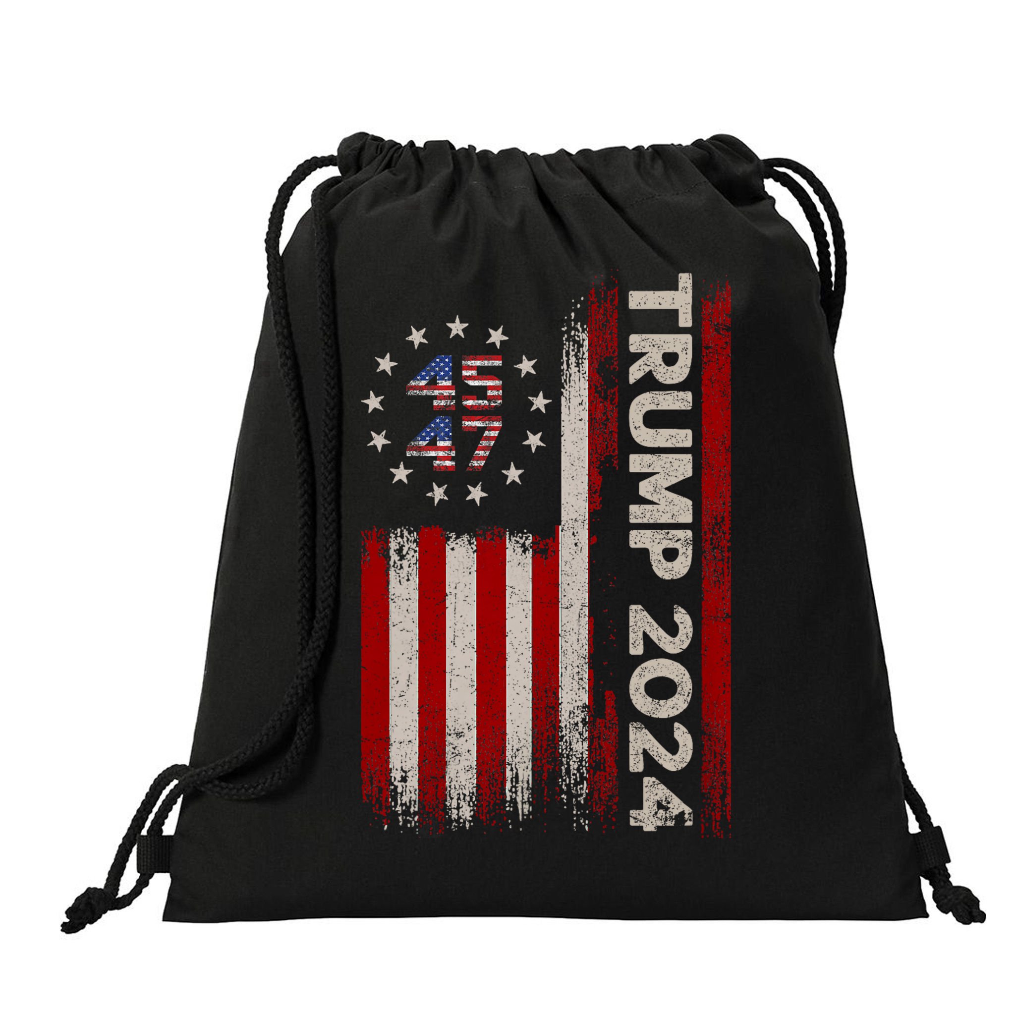 45 47 Trump 2024 American Flag Front And Back Drawstring Bag