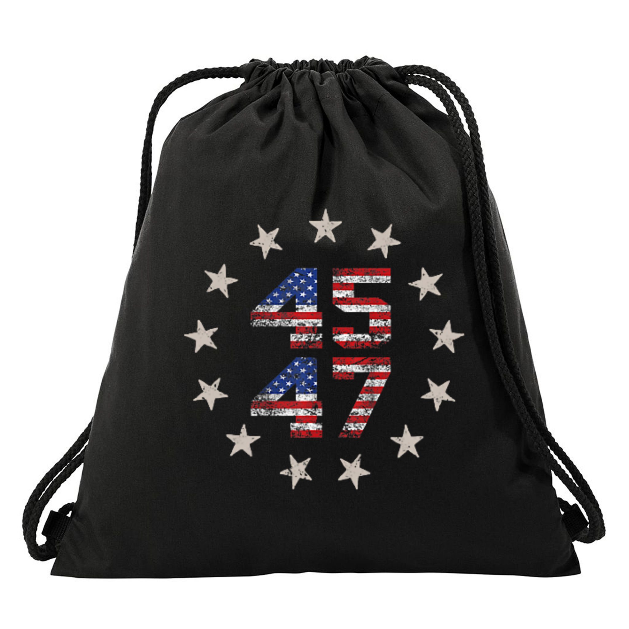 45 47 Trump 2024 American Flag Front And Back Drawstring Bag