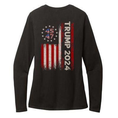 45 47 Trump 2024 American Flag Front And Back Womens CVC Long Sleeve Shirt