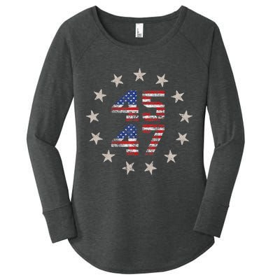 45 47 Trump 2024 American Flag Front And Back Women's Perfect Tri Tunic Long Sleeve Shirt