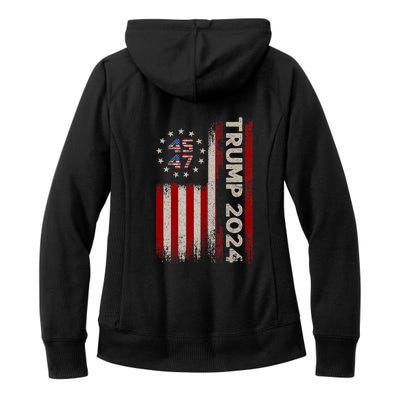 45 47 Trump 2024 American Flag Front And Back Women's Fleece Hoodie