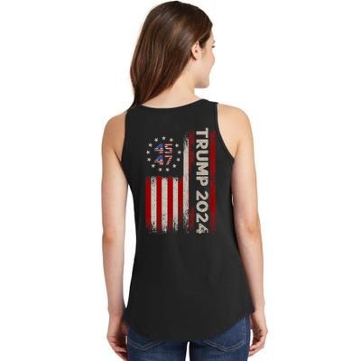 45 47 Trump 2024 American Flag Front And Back Ladies Essential Tank