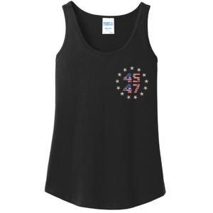 45 47 Trump 2024 American Flag Front And Back Ladies Essential Tank