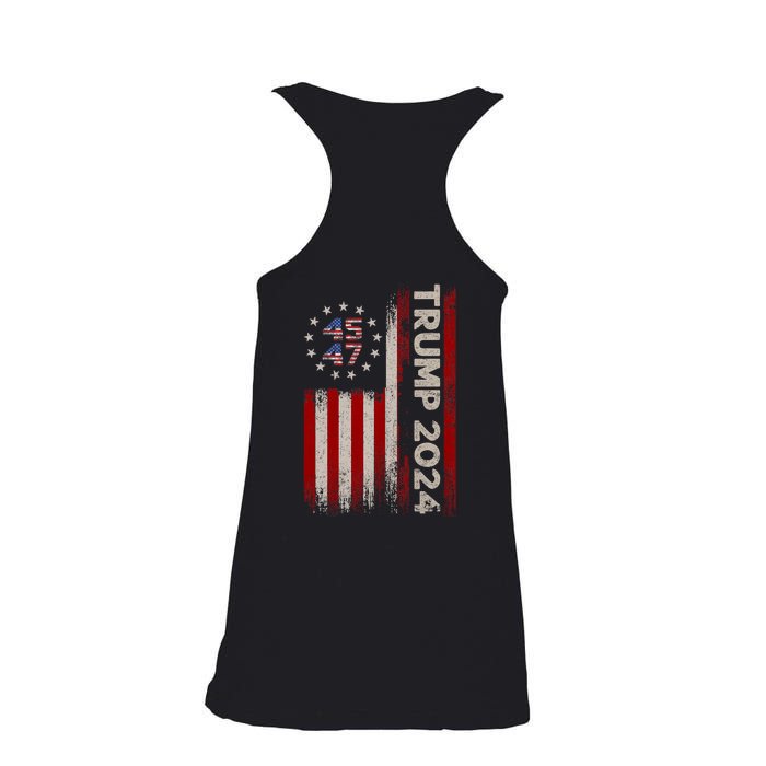 45 47 Trump 2024 American Flag Front And Back Ladies Essential Flowy Tank