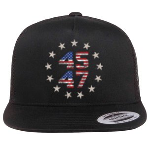 45 47 Trump 2024 American Flag Front And Back Flat Bill Trucker Hat