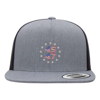 45 47 Trump 2024 American Flag Front And Back Flat Bill Trucker Hat