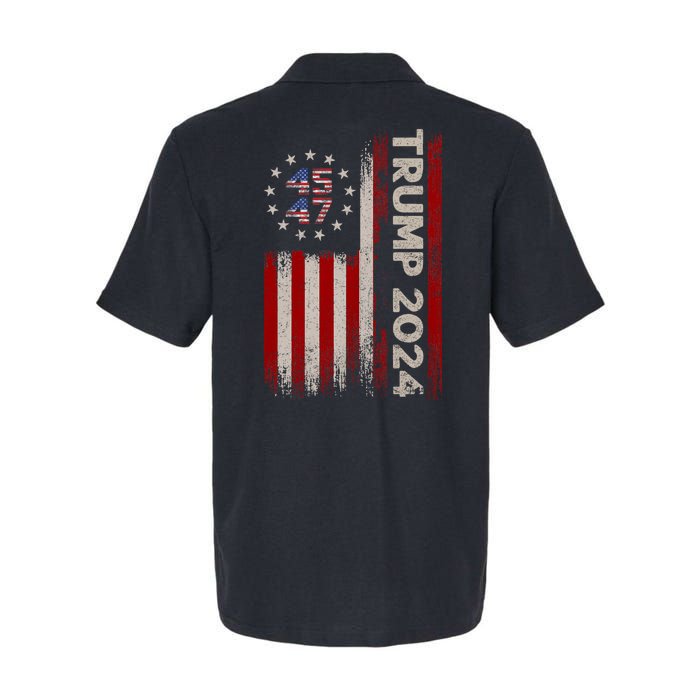 45 47 Trump 2024 American Flag Front And Back Softstyle Adult Sport Polo