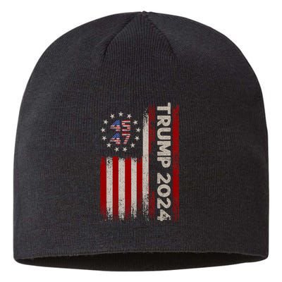 45 47 Trump 2024 American Flag Front And Back Sustainable Beanie