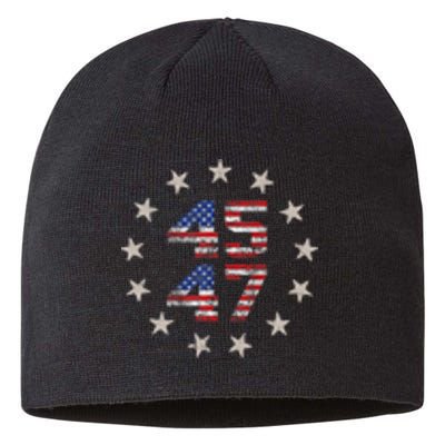 45 47 Trump 2024 American Flag Front And Back Sustainable Beanie