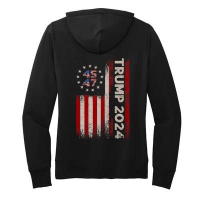 45 47 Trump 2024 American Flag Front And Back Women's Pullover Hoodie