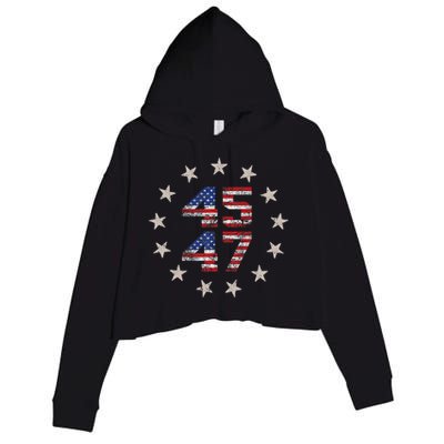 45 47 Trump 2024 American Flag Front And Back Crop Fleece Hoodie