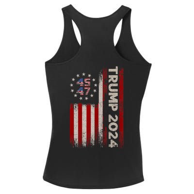 45 47 Trump 2024 American Flag Front And Back Ladies PosiCharge Competitor Racerback Tank