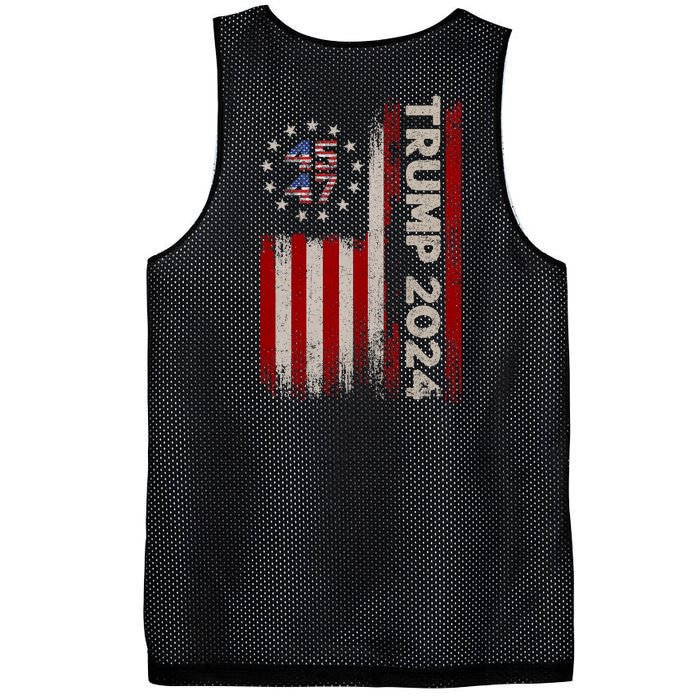 45 47 Trump 2024 American Flag Front And Back Mesh Reversible Basketball Jersey Tank