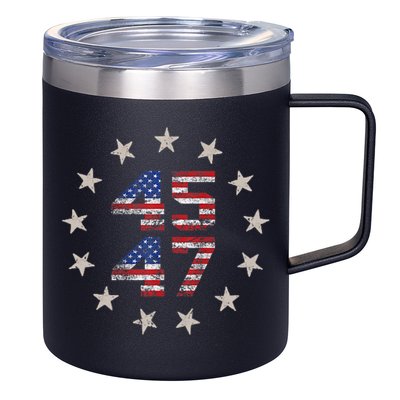 45 47 Trump 2024 American Flag Front And Back 12oz Stainless Steel Coffee Mug