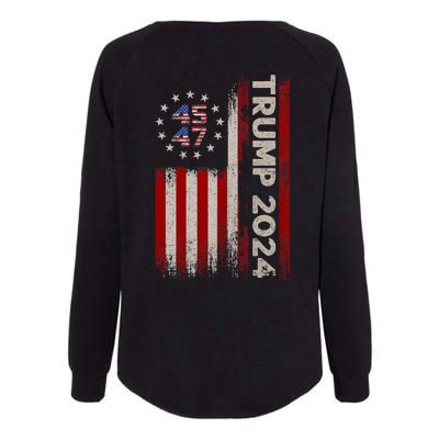 45 47 Trump 2024 American Flag Front And Back Womens California Wash Sweatshirt