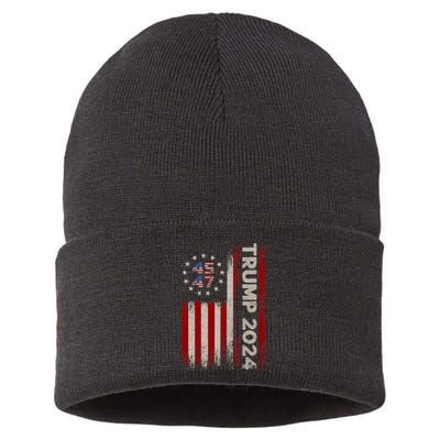 45 47 Trump 2024 American Flag Front And Back Sustainable Knit Beanie