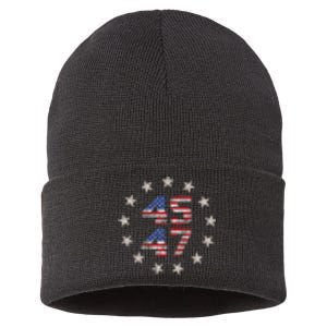 45 47 Trump 2024 American Flag Front And Back Sustainable Knit Beanie