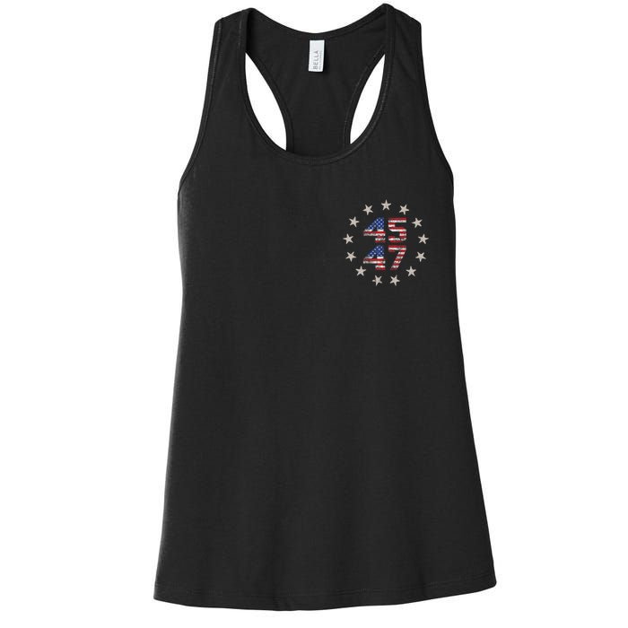 45 47 Trump 2024 American Flag Front And Back Women's Racerback Tank