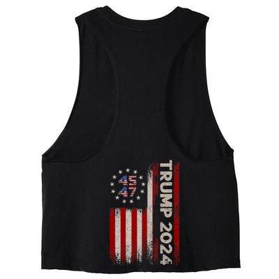 45 47 Trump 2024 American Flag Front And Back Women's Racerback Cropped Tank